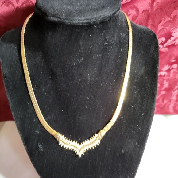 Gold & Rhinestone 16" Necklace - Picture 1 of 7